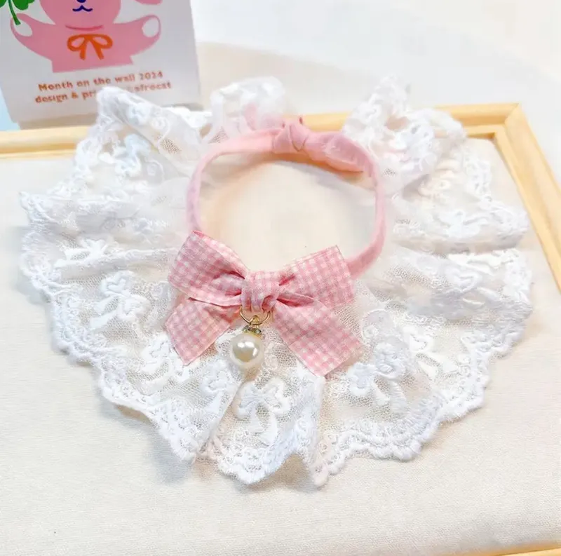 Lace Collar with Pink Bow